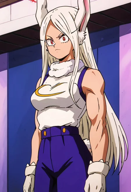 Mirko, solo <lora:My_Hero_Academia-Mirko-PDXL:0.8> 90s dbz style, retro style girls 90s.