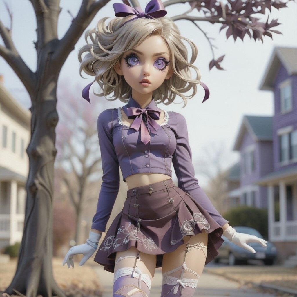 sketch, doodle, drawing, illustration, beginner level, masterpiece, intricately detailed, best quality, absurd resolution,makeup, looking to the side, white eyes, ribbon, solo focus, blurry, wire, bare tree, purple eyes, closed mouth, pantyhose, torn pants, skirt, gloves
 <lora:artfulltEIGHLEIGHEN2_SDXL_V:1.0>