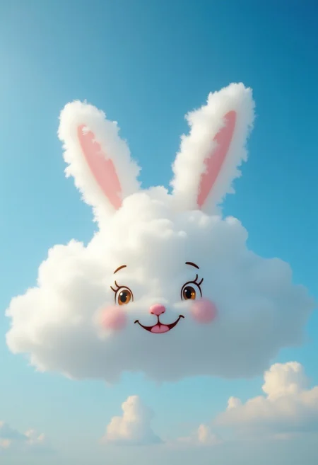 There was a very big cloud in the sky. The cloud had the shape of a cute smiling rabbit with funny ears.