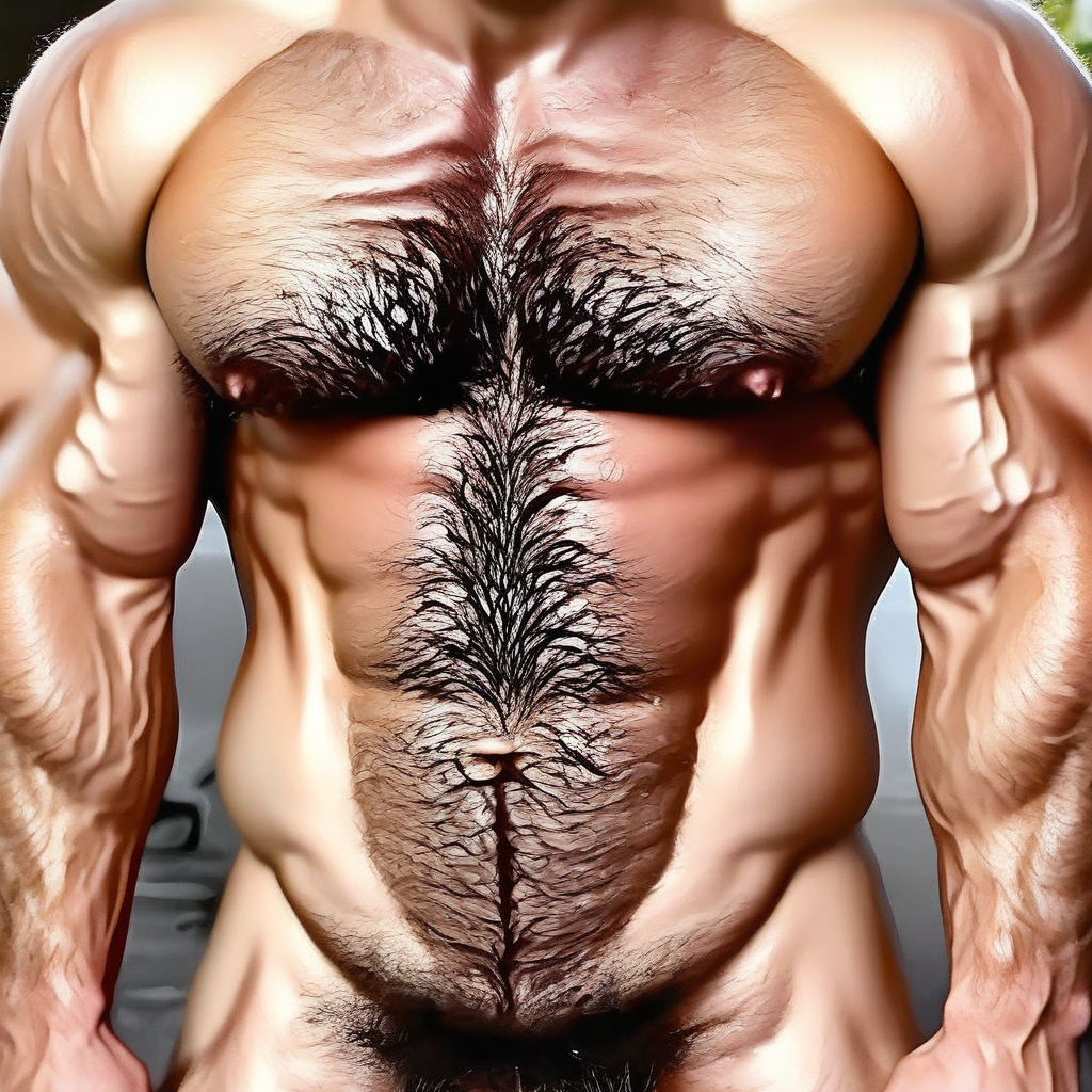 H hairy muscular naked man