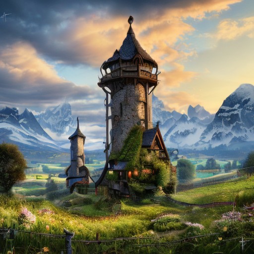 realistic analog photo, award winning photo, 
FanLan, background, mountains, apple trees, foreground, field, house, fence, farm, farmland, witow, a tall high fantasy wizard tower, blue sky
wide shot, high-quality, crisp, sharp, professional-grade, high-resolution, fine detail, accurate colors, low noise, fast shutter speed, wide dynamic range, precise focus, RAW, highres, 8k, uhd, High Dynamic Range, tonemapping, crisp details,