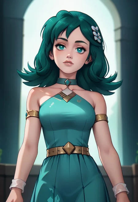 score_9, score_8_up, score_7_up, score_6_up, PRSNL_3_1, uncensored, pupils black dots, lips,
upper body, best quality, masterpiece, 4k, realistic, warm light,
Kris_Sygna, medium hair, green hair, hair ornament, green eyes, choker, dress, blue dress, halter dress, bare shoulders, shorts, blue short, shorts under dress, wrist cuffs, Kris_Sygna, medium hair, green hair, hair ornament, green eyes, choker, dress, blue dress, halter dress, bare shoulders, shorts, blue short, shorts under dress, wrist cuffs,