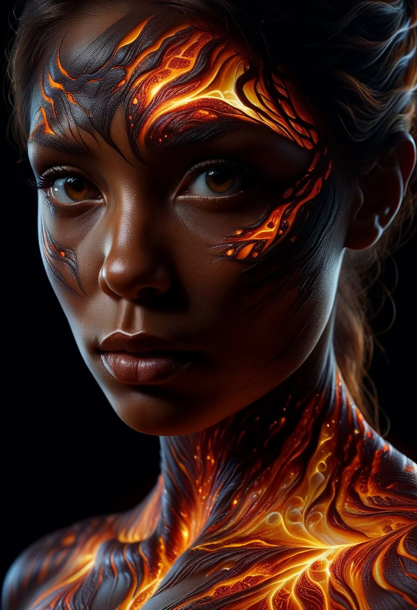 Close-up face, mysterious silhouette of a brown woman ral-lava clothing, backlit, alluring goddess, by Minjae Lee, Carne Griffiths, Emily Kell, Steve McCurry, Geoffroy Thoorens, Aaron Horkey, Jordan Grimmer, Greg Rutkowski, amazing depth, double exposure, surreal, geometric patterns, intricately detailed, bokeh, perfect balanced, deep fine borders, artistic photorealism , smooth, great masterwork by Suiras <lora:add-detail-xl:2> <lora:Double_Exposure:0.5>