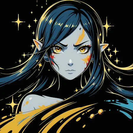 (masterpiece, best quality:1.1), pxint, (1girl:1.05), solo, detailed eyes, serious face, portrait, beautiful, looking at viewer, droplets, yellow and red, sparkle, bubble, flowing, with a splash of paint, (abstract:0.8)