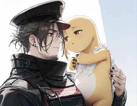 (artist:ciloranko:0.8),[artist:hiten],[[artist:wlop]],[artist:WANKE],[artist:modare],artist:ningen mame,aritst:deadflow,
masterpiece,best quality,newest,absurdres,amazing quality,very aesthetic,from side,dynamic pose,
1boy,muscular,
<lora:Jesselton(noob)>,Jesselton,brow hair,messy hair,red eyes,scar on face,ear piercing,beard,stubble,military hat,brow hair,messy hair,red eyes,scar on face,ear piercing, black jacket, 
ADDCOL,(artist:ciloranko:0.8),[artist:hiten],[[artist:wlop]],[artist:WANKE],[artist:modare],artist:ningen mame,aritst:deadflow,
masterpiece,best quality,newest,absurdres,amazing quality,very aesthetic,sex,dynamic pose,
<lora:nailong_noob_ep50_v1:1.8>,(nailong:1.6),(no humans:1.4),yellow skin,pokemon \(creature\), wedding dress,
