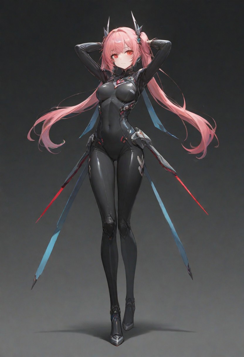 source_anime, ((score_9)),score_8_up,score_7_up,score_6_up,score_5_up,score_4_up,
Medium breasts, solo, long hair, looking at viewer, blush, bangs, black background, hair ornament, red eyes, 1girl, white background, twintails, blue hair, standing, full body, pink hair, multicolored hair, arms up, bodysuit, covered navel, gradient hair, skin tight, multicolored clothes, (butterfly hair ornament:0.5), multicolored bodysuit, best quality, amazing quality, very aesthetic, absurdres
best quality, masterpiece, absurdres