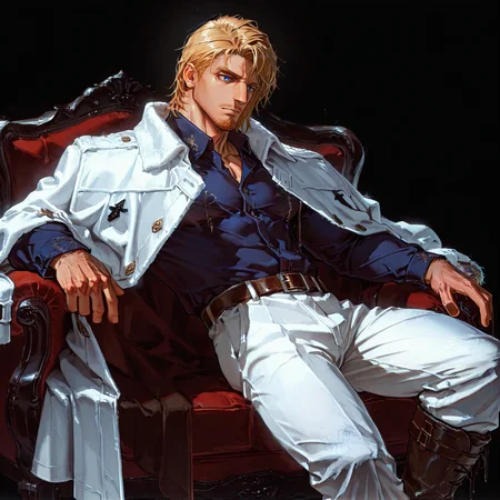 <lora:Gino__Alchemist_Code-000005:.75>tagatamegino, gino_blonde, gino_blue eyes, 1boy, short hair, solo, male focus, manly, mature male, bara, muscular male, coat, collared shirt, long sleeves, belt, pants, boots,
short hair, male focus, muscular male, muscular male, bara, mature, (hairy body, hairy, body hair, glossy skin, bara, mature, facial hair, beard, full beard, sideburn, mustache, stubble), facial hair, bara, mature, body hair, aixiwuganda_(20222192), very awa, masterpiece, best quality, absurdres, newest, perfect quality, detailed background, intricate details,, <lora:slider_Body Type_alpha1.0_rank4_noxattn_last:3><lora:Anime Summer Days 2 Style SDXL_LoRA_Pony Diffusion V6 XL:.6><lora:merged:.7>, DARK, DARK BACKGROUND, LOW-KEY LIGHTING <lora:slider_cfg_scale_boost:.7><lora:Artist6p:.55>, Artist6p, Artist04p,<lora:slider_il_contrast_slider_d1:-.25>,<lora:slider_contract_controller_illus01_v1:.3>, <lora:addon_illustriousXLv01_stabilizer_v1.121:.5>,<lora:Heavenly_Beauty_r1:1>, (heavenlybeauty,)<lora:slider_style_strength_controller_illus01_v1:.25>