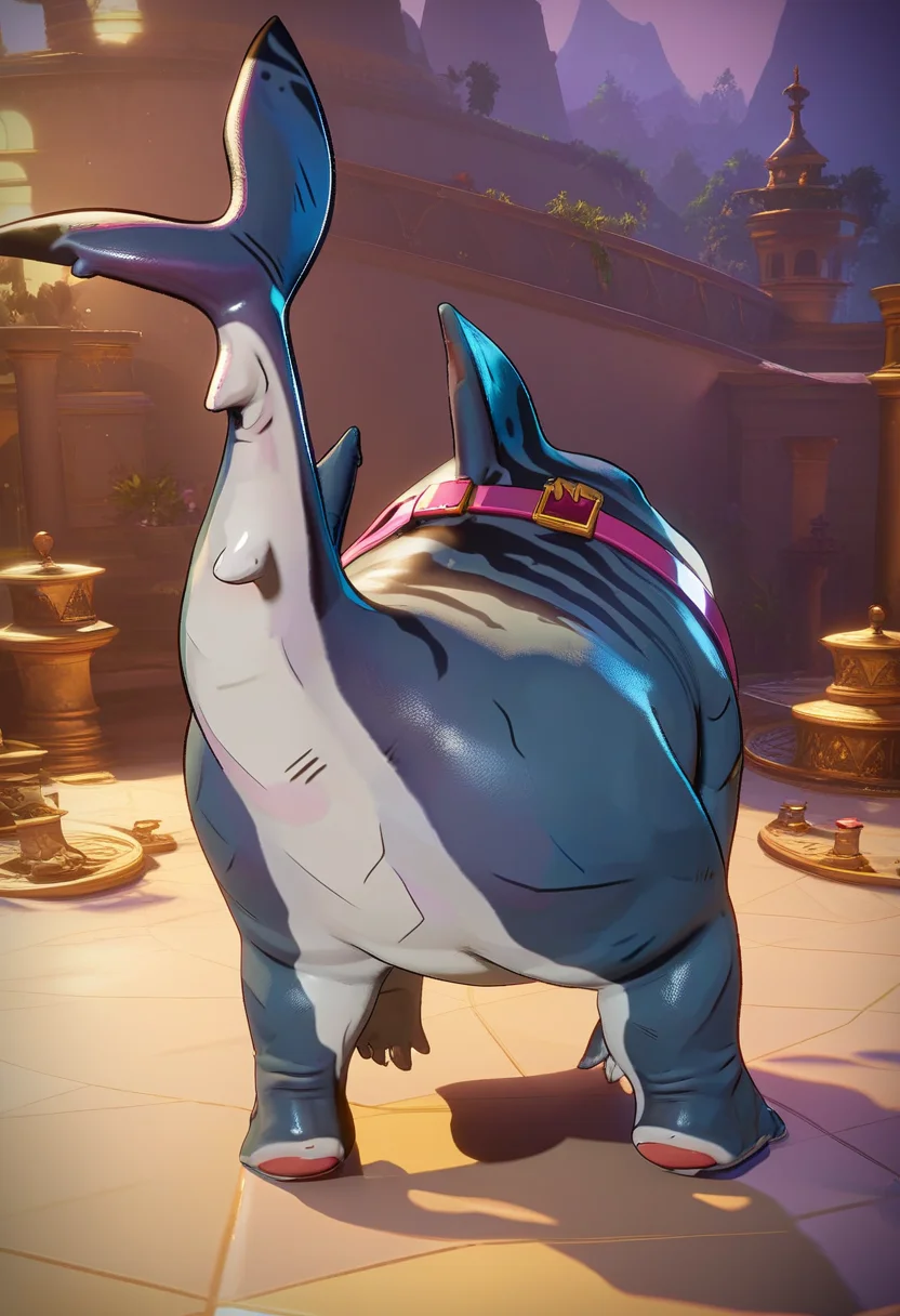 score_9, score_8_up, score_8, solo, masterpiece, best quality, detailed face, full body, jeff the shark, solo, <lora:jeff the shark:1>, from behind