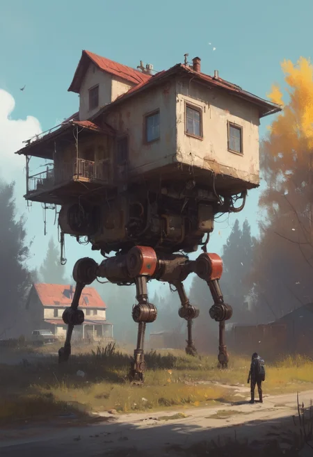 house on mechanical legs by Ismail Inceoglu