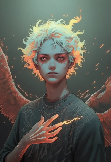 score_9, score_8_up, score_7_up, score_6_up, source_anime, realistic, intricate details, 1boy, young man, ceremonial fantasy attire, sun rays, flames in hand, brass, bronze, dynamic poses, swirling clouds, fiery hair, electric sparks, ice crystals, rustic nature motif, iridescent, expressive face, wings, <lora:1r3gl1XLP:0.4> 1r3gl1, trippy, <lora:ju1ch3XLP:0.3> ju1ch3 <lora:m3y3rXLP:0.3> m3y3r <lora:wh33z13XLP:0.3> wh33z13 <lora:3m0t3XLP:0.3> <lora:g0th1cPXL:0.1> g0thicPXL, glowing, neon,