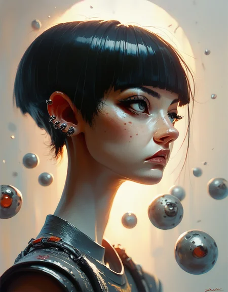 score_9, score_8_up, score_7_up, score_6_up, caricature, A close-up of a model with straight, jet-black hair cut into a blunt bob, her sharp features highlighted by her intense, piercing grey eyes and serious expression., highly detailed, backlight <lora:ponys-dream:.9>