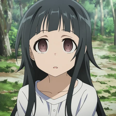 <lora:Yui SAO v-pred:1> 5w0rd, yui (sao) , white dress, white dress, forest, looking at viewer, upper body, blank eyes, , ,masterpiece, best quality, very aesthetic