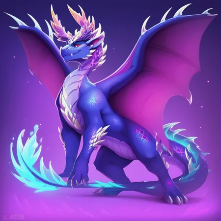 score_9, score_8_up, score_7_up, score_6_up, semi-realistic artwork, high quality, vibrant colors, best quality rendering, intricate details, high resolution, sharp focus, best render quality,[e621] Scappo Style,solo,
Alatreon, tail, wings, horns, dragon, dragon wings, furry ,colored skin,dragon tail, dragon horns,purple skin