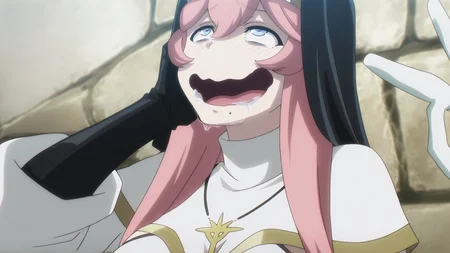 anime screencap, anime coloring, detailed face, masterpiece, best quality, very aesthetic, absurdres, volumetric lighting, official style, amazing quality, ultra detailed, highres, amazing quality, scenery, beautiful detailed hair, beautiful detailed eyes, detailed fingers,
<lora:Lilynette_Piani_Overlord:1>Lilynette Piani (character), nun, mole under mouth, pink hair, 1girl, mole, v, jewelry, habit, open mouth, gloves, hair between eyes, drooling, necklace, cross necklace, long hair