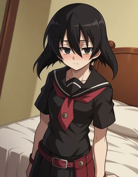 score_9, score_8_up, score_7_up, source_anime,
agkkurome, <lora:agk-kurome-s1-ponyxl-lora-nochekaiser:1>,
kurome, short hair, black hair, black eyes, hair between eyes,
skirt, school uniform, serafuku, belt, black serafuku, short sleeves, belt, black skirt, neckerchief, red neckerchief,
indoors, bed, bed room, on side, blush, drunk,
cowboy shot, solo, dutch angle, looking at viewer,