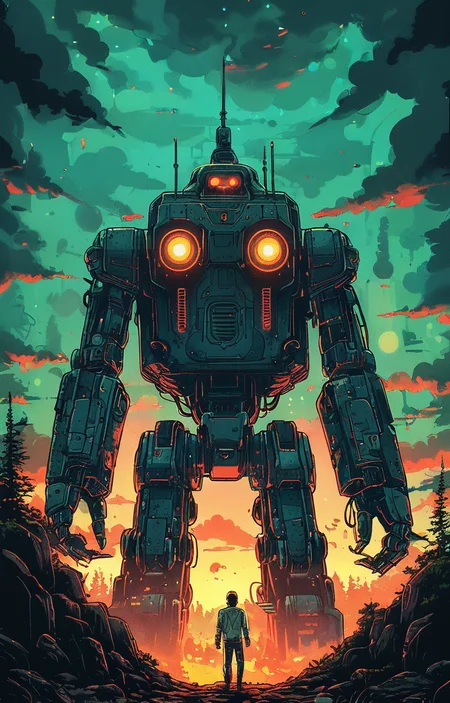 masterpiece,best quality,<lora:tbh160-sdxl:0.9>,illustration,style of Dan Mumford, portrait of robot