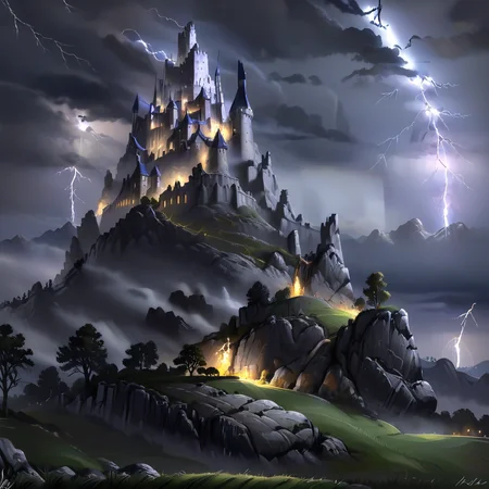 Masterpiece,absurd resolution,8k,high resolution,
NightScapes,outdoors,sky,cloud,signature,tree,no humans,night,cloudy sky,grass,nature,scenery,rock,mountain,castle,lightning,landscape
, <lora:NightScapes_XL14:0.8>
