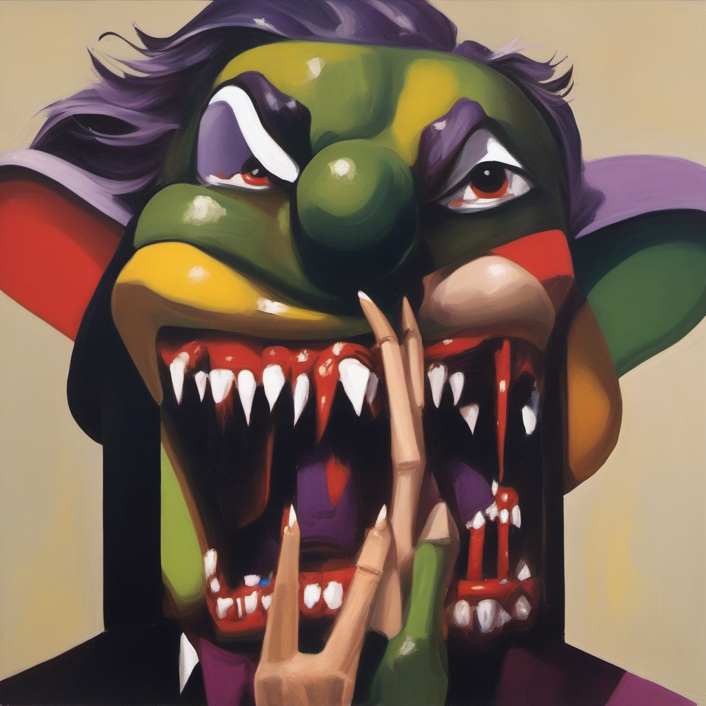 painting of the Joker with sharp teeth, George Condo Style, horror(theme),   <lora:MBTDF xl-000004:0.9>