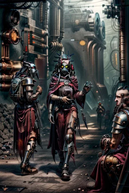 ((masterpiece,best quality)), absurdres, BREAK
mechanical arms, robes, hood, BREAK
((techpriest)), cyborg, mechanical face, mechanical limbs, gas mask, mechanical tentacles, (mechanical backpack), red cloak, BREAK
1other, solo, holding axe, weapon, axe, BREAK
(cyber_maya),