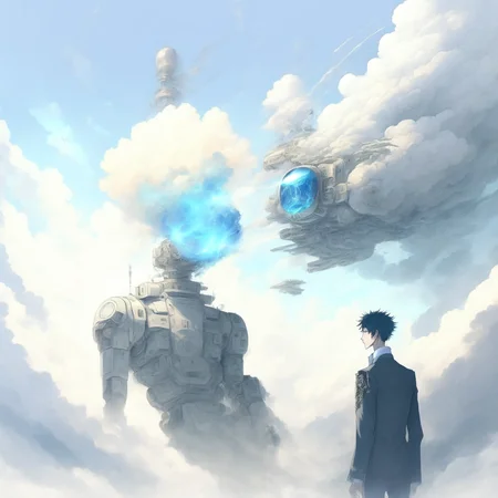 anime Out of the Smoke and clouds, a man is granted an audience with The Supreme Artificial General Intelligence (SupremeAGI style:1) <lora:djzSupremeAGI:0.8)