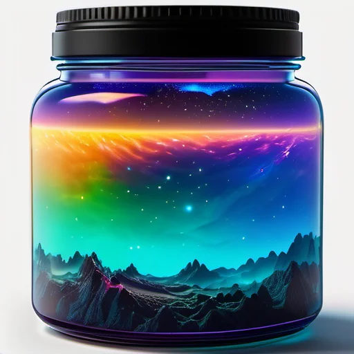 bioluminescent rainbow, ultra detail colorful nebula universes in a jar ral-lava:0.9:20 ultra realistic 8k cg, masterpiece, professional artwork, cinematic lighting,Contained Color