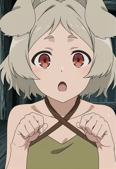 <lora:Tersena ADOLDIA_illustrious-000048:1>,
Tersena ADOLDIA,1girl,solo,open mouth,dog ears,upper body,bare shoulders,short eyebrows,looking at viewer,criss-cross halter,breasts,hands up,:o,anime screencap