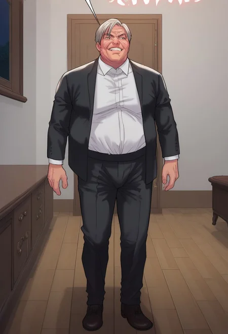 score_9, score_8_up, score_8_up, 1boy (old man, wearing black suit, white collared shirt underneath), man standing in doorway, lit doorway, door slamming open, wooden brown door, full body view, man smirking, man opening door, badass, solo male, close up on mans face, high resolution, man looking down at viewer, man evil expression, close up, zoom on face,
indoor setting, indoors,night,carpet,stage,stripper pole,curtains,table,l
pink theme,pink light,pink neon stage, gothicPXL