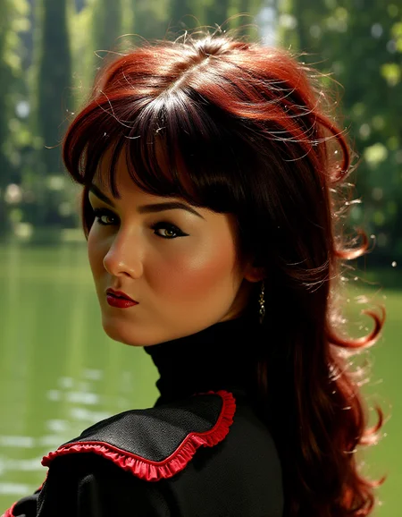Hairy traditional Gamer (ral-smlfcs:1.1) , Shoulder pads, lake, Psychobilly, authentic, <lora:ral-smlfcs-flux-000010:1>, magnificent, dynamic background, vibrant, glossy, beautiful elegant, deep aesthetic, magical, luxurious sharp focus, ambient atmosphere, artistic, luxury