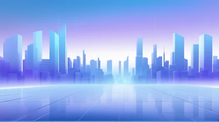 Future City, City Silhouette, Minimal, microsoft style, Gradient, light blue and Purple, J_background
