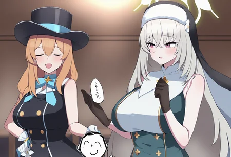 masterpiece, best quality, <lora:age_slider_v4:4>,detailed_background,indoors,dress,gloves,sakurako \(blue archive\),sensei \(blue archive the animation\),mari \(blue archive\),mi taro333,hat,highres,idol,blue archive,purple eyes,mari \(idol\) \(blue archive\),sleeveless,sakurako \(idol\) \(blue archive\),sleeveless dress,multiple girls,orange hair,2girls,grey hair,1boy,short hair,absurdres,black gloves,sensei \(blue archive\),black hair,top hat