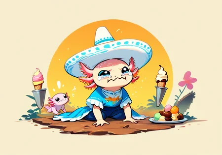 score_9, score_8_up, score_7_up, BREAK, rating_safe, axolotl, aquacrying, wavy mouth, closed mouth, tearing up sombrero, poncho, melted ice cream, embedding:zPDXL2,<lora:axolotl_pony_epoch_16.safetensors:1.0:1.0> <lora:concept_aquacrying_ponyXL.safetensors:1:1>