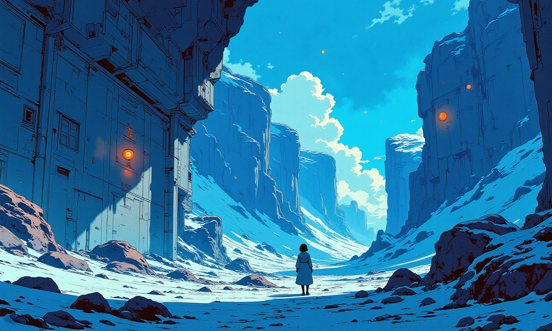 A distant planet's alien landscape unfolds with a natural point rose, set against a blue palette backdrop, as a backlighting effect adds depth, with textured wall finish and high contrast, evoking a neoclassical, constructivist vibe.
BREAK anime, bboil artist style