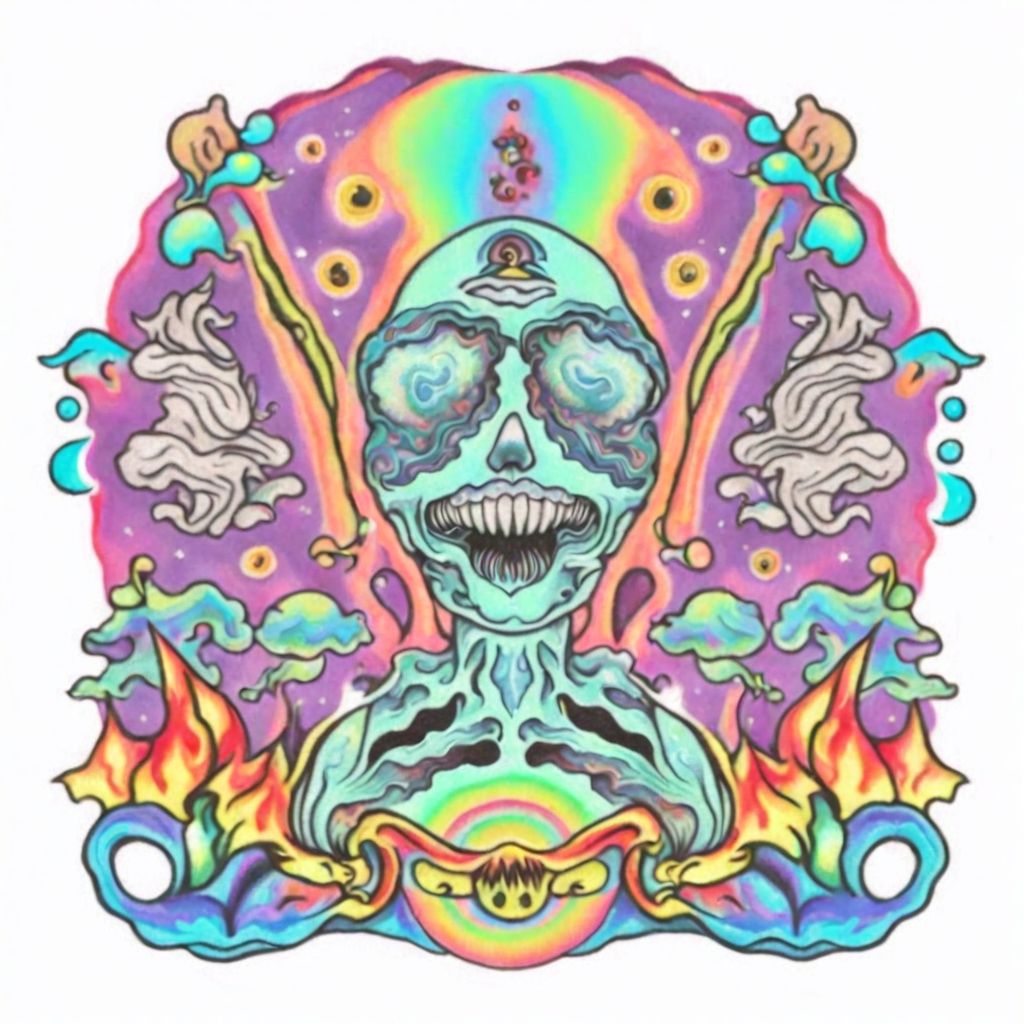 A tattoo of a psychedelic acid trip <lora:SDXL-tattoo-Lora:1>