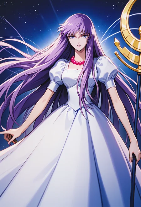 score_9, score_8_up, score_7_up, best quality, intricate details, masterpiece, souce_anime BREAK
<lora:SaoriKido_Pony_v08:1> athenakido, puffy dress, pearl necklace, holding staff,
parted lips, cosmic background,