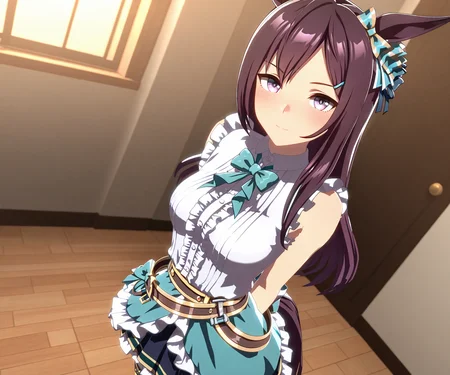 masterpiece, best quality, amazing quality, , 1girl, solo, looking at viewer, <lora:Mejiro Dober in game style 3D ILL-v2:1> ummsmingame, 3d, mejiro dober \(umamusume\),