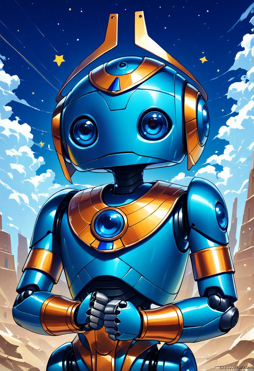 score_9, score_8_up, score_7_up,
zzEgyptian, usekh collar, gold trim, jewelry, gold, eye of horus, pharaoh's headdress, armlet,
 CivBot, blue eyes, sky, cloud, no humans, glowing, stars, science fiction, fist, clenched fist, radio antenna, upper body, blue robot,