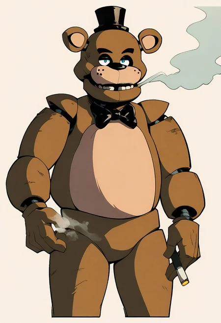 score_8, score_7, score_6, score_5quality, amazing quality,,cowboy shot, yoji_shinkawa, freddy, smoking, cigarette