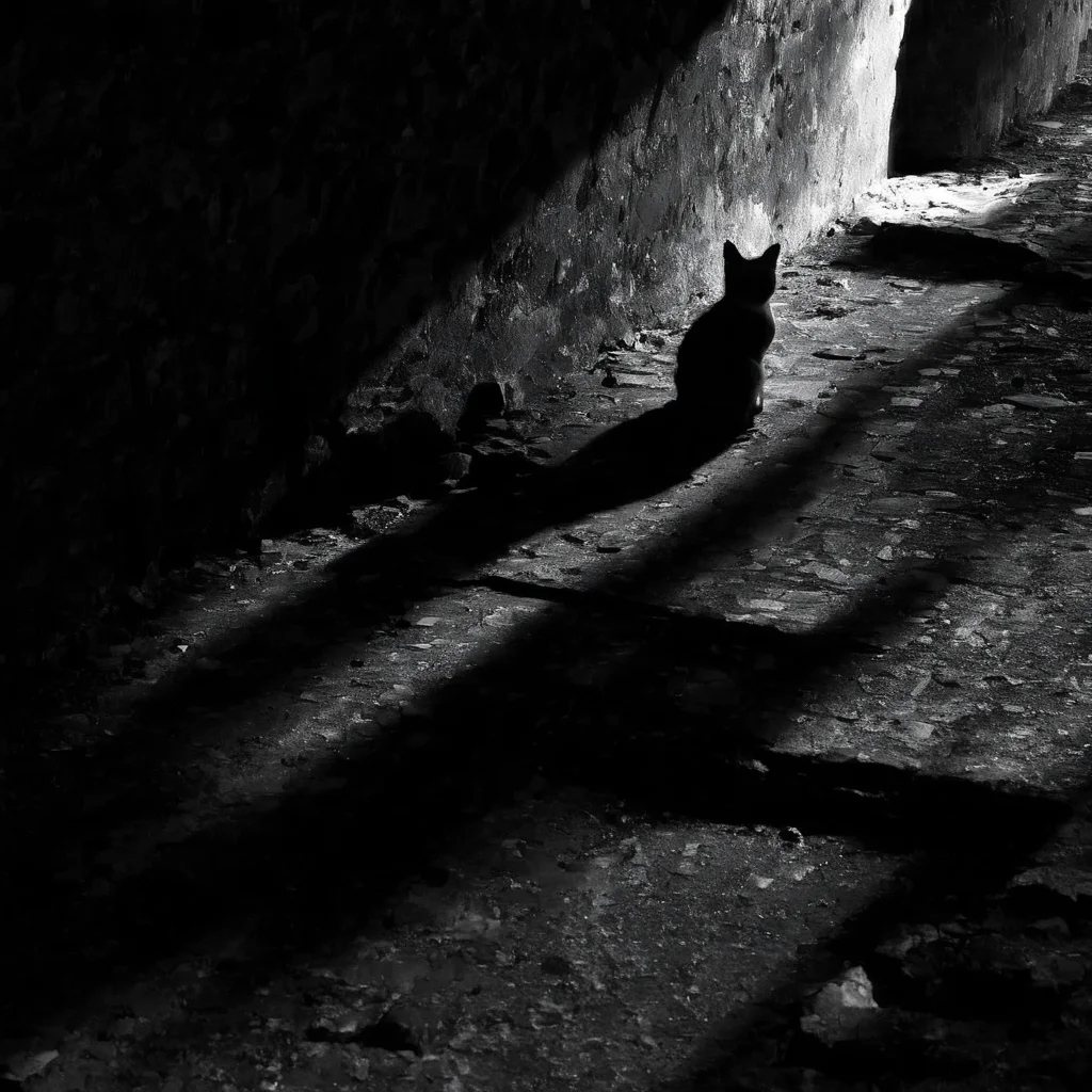 <lora:SDXL_feelings_Sa_May-v5:1> feelings, cat sitting in a dark room with a light coming through the window