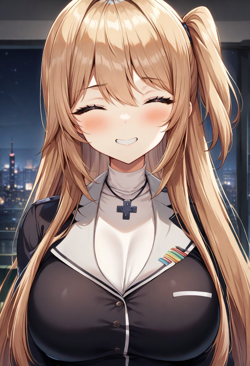 <lora:Kaede:0.8>,1 girl,kaede,upper body,side ponytail,face focus,breast focus,closed eyes,grin,
large breasts,straight-on,close-up,thighhighs,looking at viewer,
ornate,badroom,floor-to-ceiling windows,night,city,skyscraper,skyline,
standing,, (dramatic light:1.5),masterpiece,best quality,very aesthetic,explit,nsfw,absurdres,incredibly absurdres,<lora:add_detail:1>,<lora:- SDXL - vanta-black_contrast_V3.0:0.5>,
