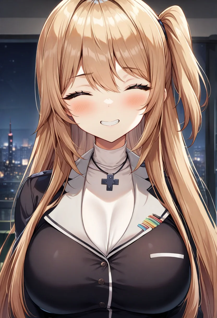 <lora:Kaede:0.8>,1 girl,kaede,upper body,side ponytail,face focus,breast focus,closed eyes,grin,
large breasts,straight-on,close-up,thighhighs,looking at viewer,
ornate,badroom,floor-to-ceiling windows,night,city,skyscraper,skyline,
standing,, (dramatic light:1.5),masterpiece,best quality,very aesthetic,explit,nsfw,absurdres,incredibly absurdres,<lora:add_detail:1>,<lora:- SDXL - vanta-black_contrast_V3.0:0.5>,