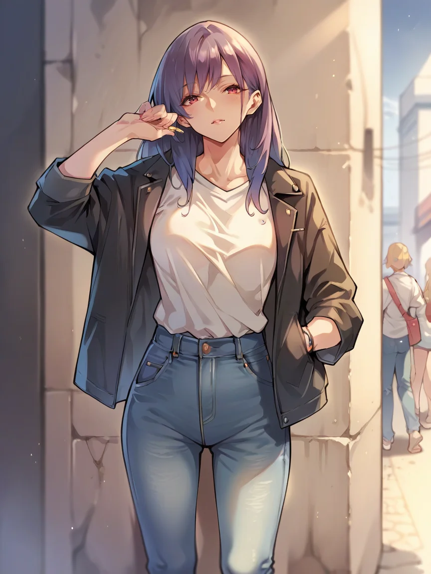 score_9, score_8_up, score_7_up, score_6_up, <lora:n4n40XLP:1> n4n40, 1girl,  t-shirt, jeans, jacket,