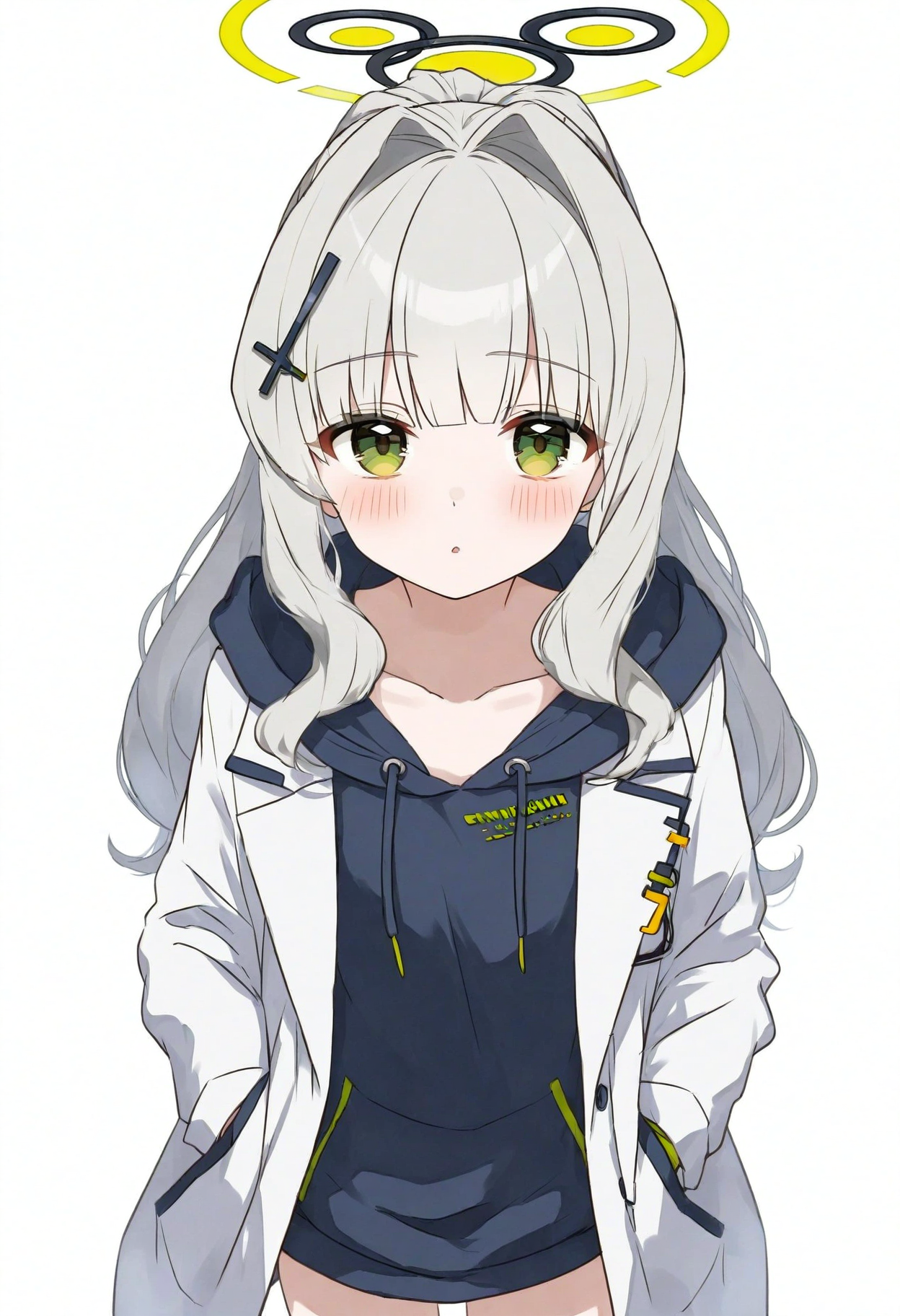 high definition, amazing quality, very aesthetic, best quality, masterpiece, highres, white background, simple background, 
1girl, solo, looking at viewer, hare \(blue archive\), lab coat, flat chest,  <lora:hasei01_style_NoobAI_v1:1> hasei01,