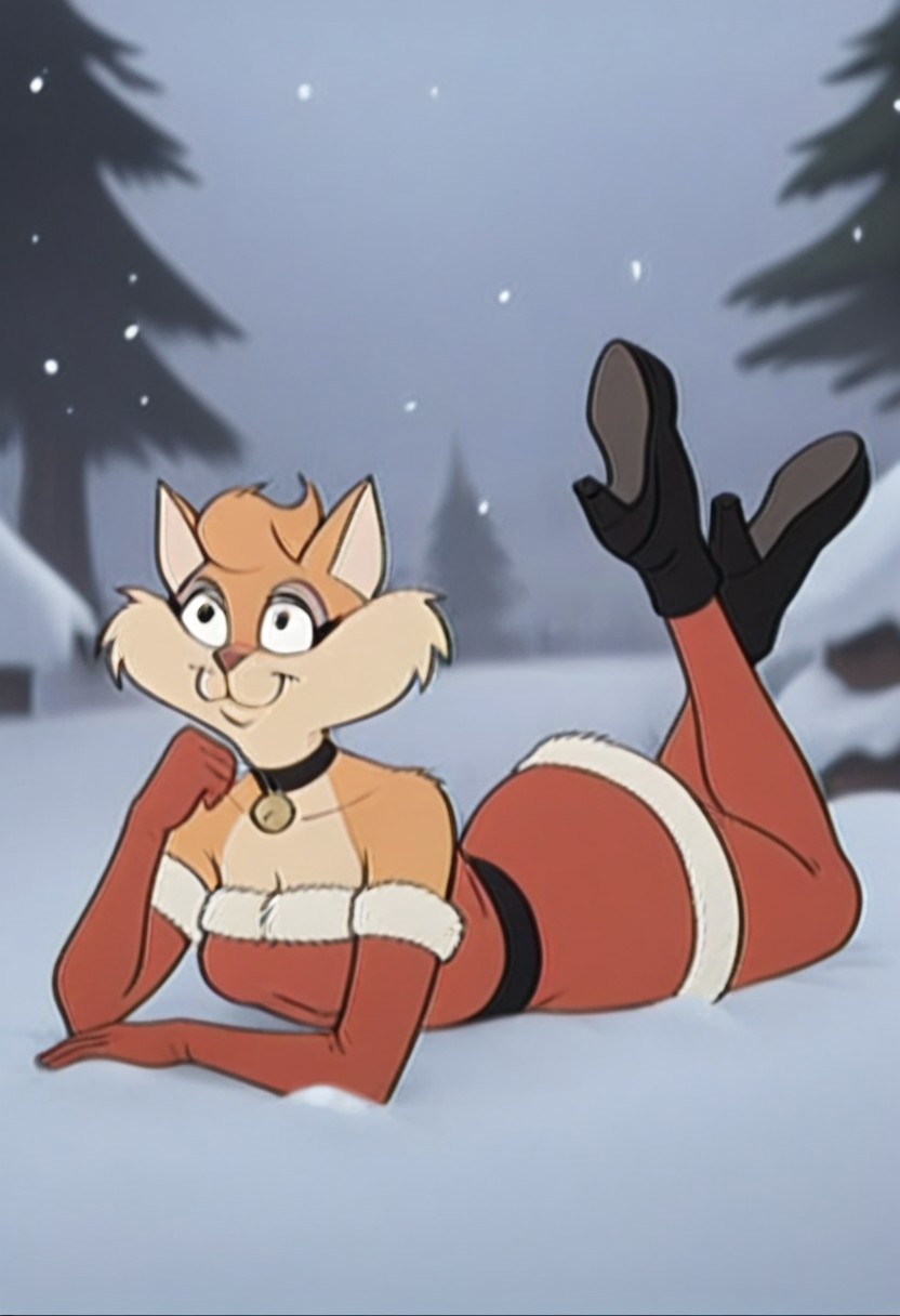score_9, score_8_up, score_7_up, score_6
cat girl, furry, ginger wildcat, fantomcat, woman,1girl, furry female, red dress, dress, furry,black eyes, gloves, solo, snow, fur-trimmed dress, christmas, snowflakes, breasts, smile,cat tail, fur trim, elbow gloves, animal ears, lying, cleavage, medium breasts, snowing, outdoors, santa costume, fur-trimmed gloves,short hair, short dress, on stomach, looking at viewer, closed mouth,brown fur, alternate costume, red gloves, signature, pine tree, santa dress, tree, full body, boots, blurry background, blurry, choker