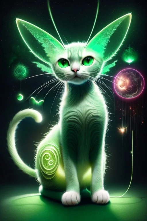 masterpiece, awesome quality, hyper detailed, DonM3lv3s, fever dream, cat, glorp, green alien cat, <lora:DonM3lv3s-000008:0.8>