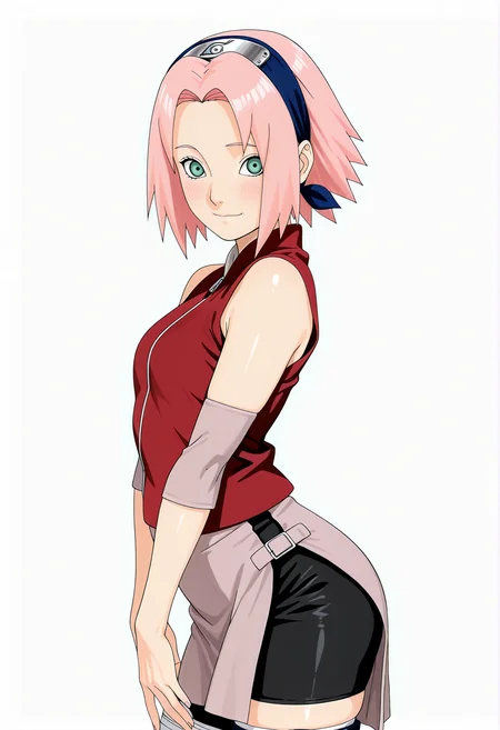 amazing quality,very aesthetic,absurdres,best quality,newest,masterpiece,4k resolution, absurdres, highres, detailed background,
1girl, haruno sakura, pink hair, green eyes, red shirts, black shorts, pink skirt, <lora:Haruno_Sakura_il2:1> simple background, white background,
