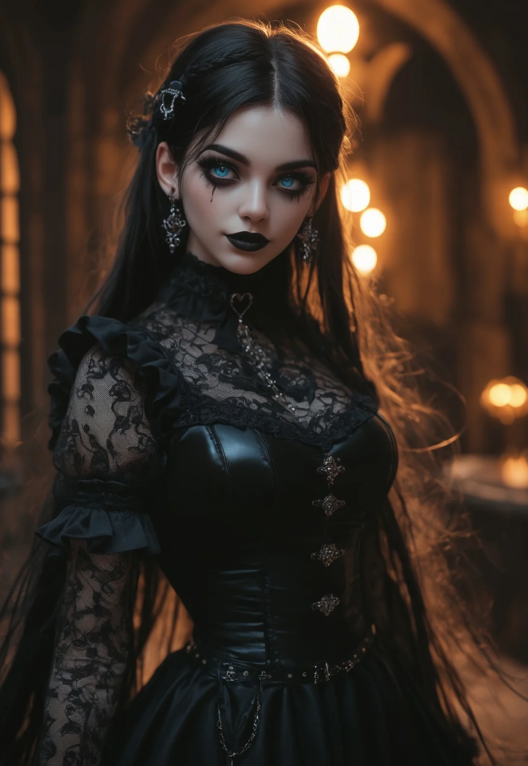 masterpiece, best quality, highly detailed, score_9, score_8_up, score_7_up, Expressiveh, 
1girl, gothicstyle, (fully clothed), very long hair, gothic body armor, goth accessories, goth makeup, beautiful eyes, bright colors, high contrast, vivid lighting, rating_safe, BREAK, sapphire blue eyes,
<lora:Dynamic Poses:1> 
<lora:detailed_notrigger:1>
 (((full clothed))),