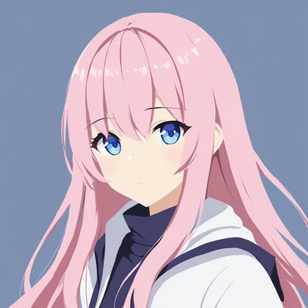 (masterpiece:1.2), (best quality:1.4), vector-artstyle, flat color, simple background, 1girl, solo, blue eyes, pink hair, long hair, bangs, upper body, looking at viewer, <lora:Perfect Hands:0.8>, <lora:neg4all_bdsqlsz_xl_V7:1>, <lora:vector-artstyle-000003:0.6>