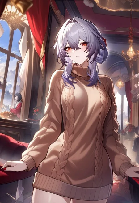 masterpiece, best quality, HONKAI STAR RAILWAY CHARACTER, 
1girl, extreamly detailed, beautiful detailed face, complex detailed background, BREAK, 
wool sweater