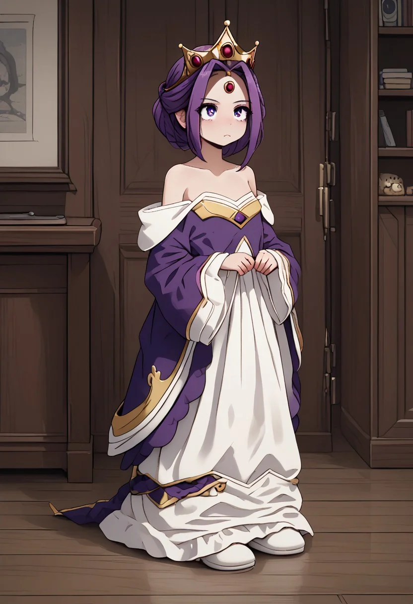 MIRELLIA Q MELROMARC, CROWN, TIARA, white fancy dress, full body, ShrinkingConcept, shrinkingclothing, oversized clothes, shrinking, full body, child, small