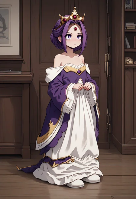 MIRELLIA Q MELROMARC, CROWN, TIARA, white fancy dress, full body, ShrinkingConcept, shrinkingclothing, oversized clothes, shrinking, full body, child, small